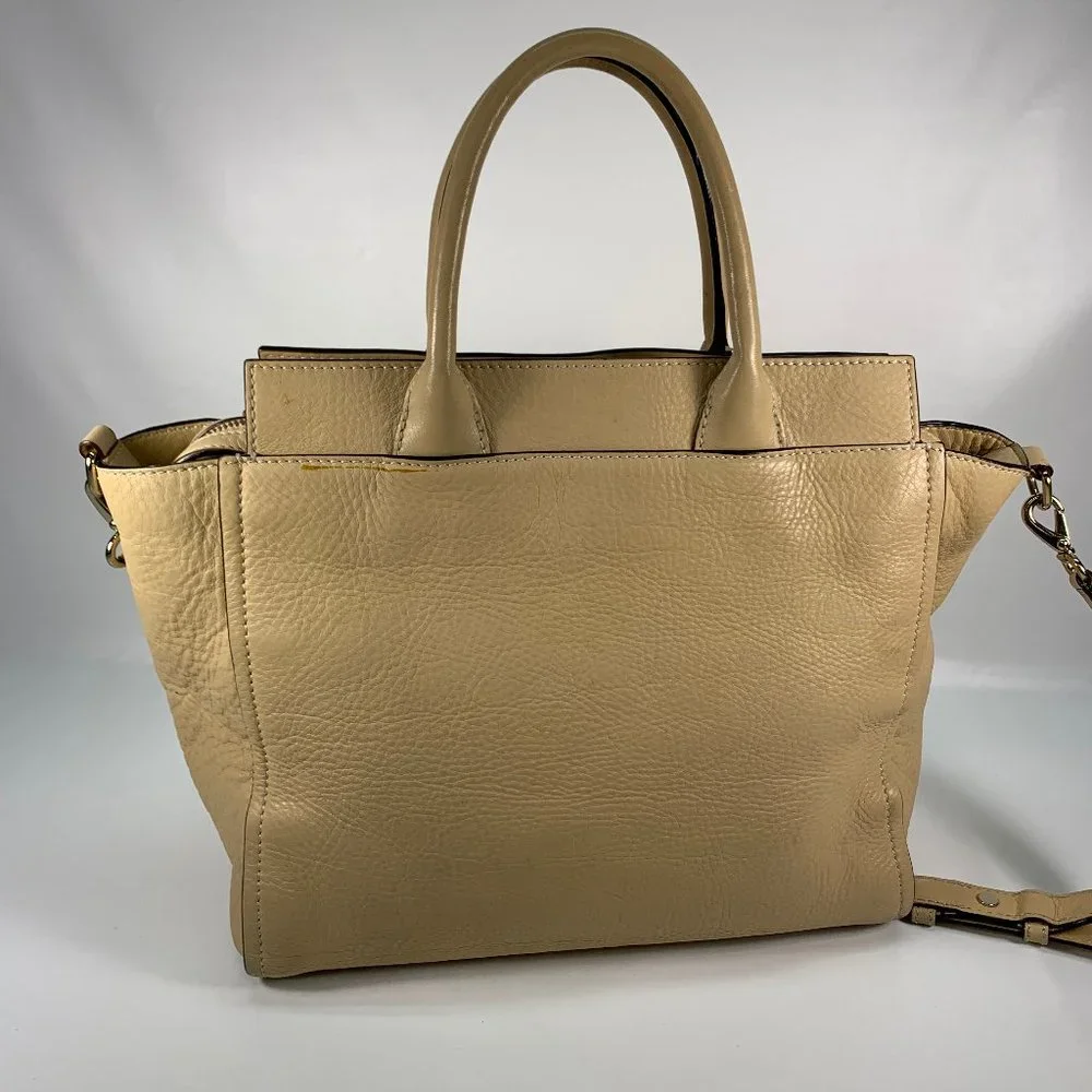 Kate Spade Beige Pebble Grain Leather Large‎ Zip Satchel Shoulder Bag
